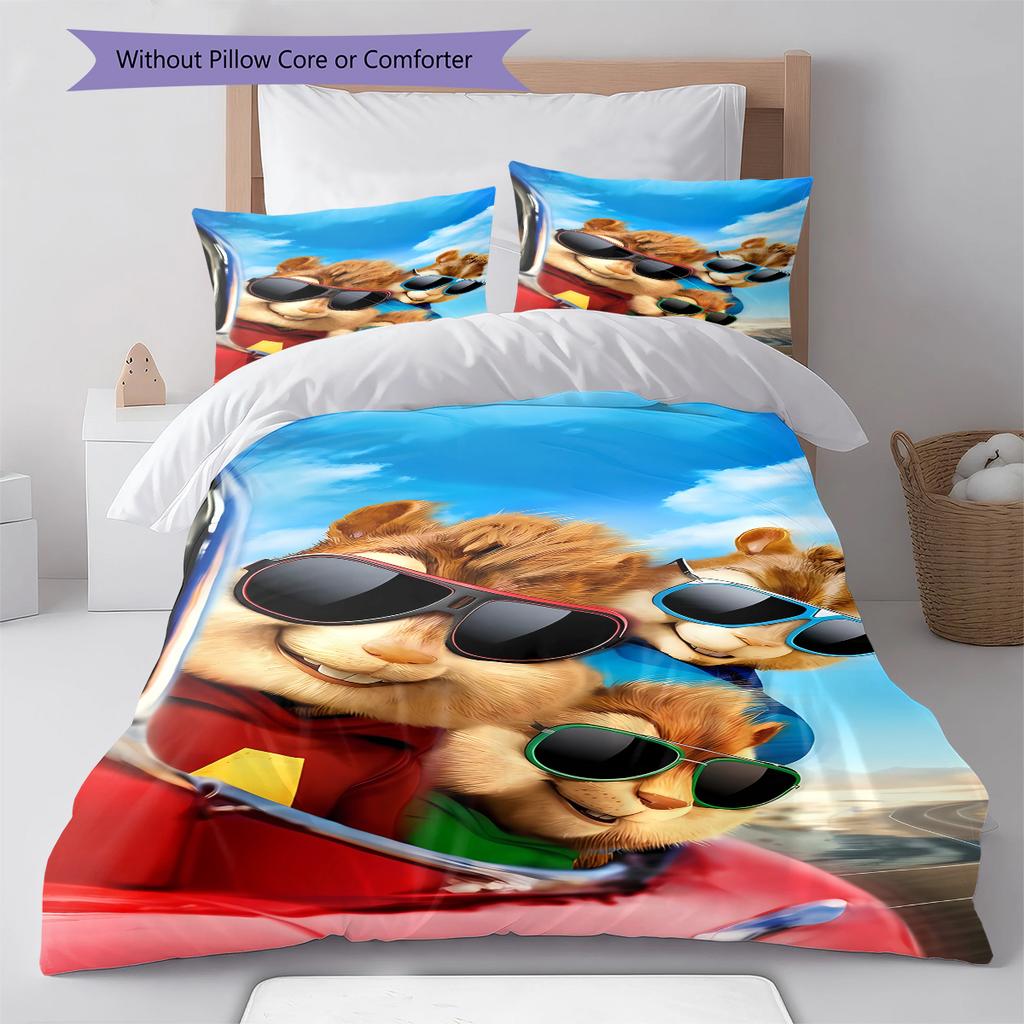 Alvin & The Chipmunks Pattern Bedding,Quilt Set Quilt Cover Pillowcase Home Birthday Gift (1 * duvet cover + 2 * pillowcase, without core)