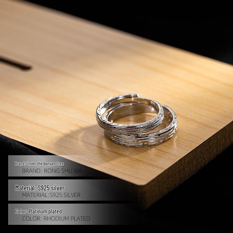 Banyan Tree S925 Silver Textured Open Couple Rings - Ideal Birthday Gift for Girlfriend