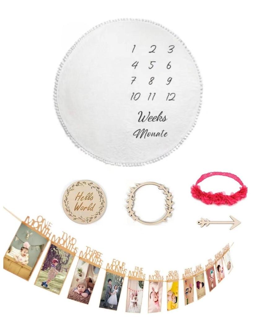 Monthly Photo Nap Baby Photo Commemorative Growth Photo Memorial Item Blanket, Mat, Shoot, Photo, Record, Birthday, Garland, QB-127 (Round)