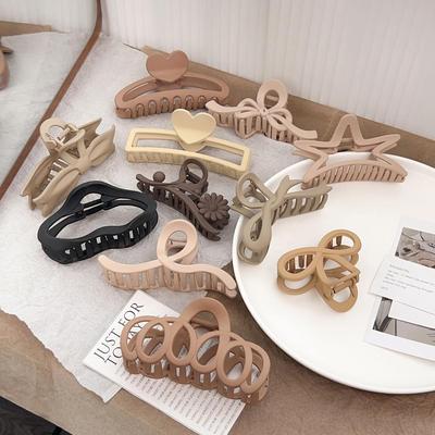 Milk Tea Color Large Hair Claw - Korean Style Fashionable Hollow Out Shark Clip for Women's Updos