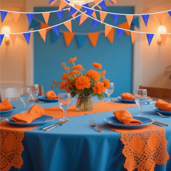2 Pack Blue and Orange Pennant Banner Flags Dercoations for Birthday Graduation Classroom Party Supplies 66Feet 60Pcs