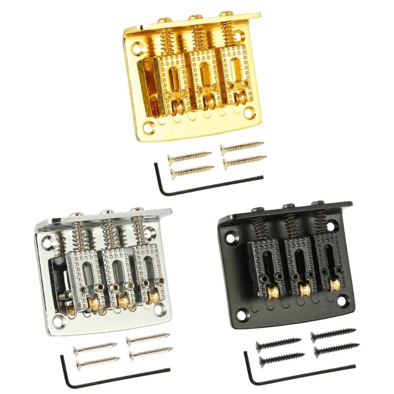 Guitar Bridge, Zinc Alloy 3-String Fixed Hardtail Guitar Bridge Saddle with 4 Pieces Mounting Screws for Electric Guitar
