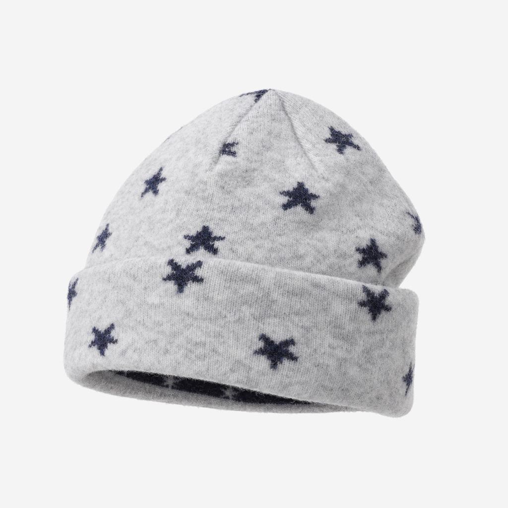 Autumn and winter star jacquard knitted cold hat women's plush warm wool hat big head circumference American retro crimped stacking hat