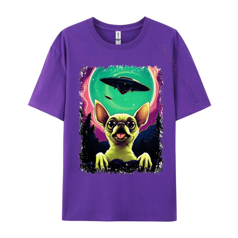 100 Cotton Fabric Men Chihuahua Puppy Surprised Ufo Flying Saucer T Shirt Casual Tops Shirt 2024 Newest Tops Shirt
