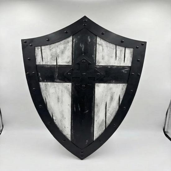 Wooden Medieval Shield, Handmade Crusader Knight Shield, Teutonic Cross Heater Shield for LARP Cosplay, Battle Ready Wall Decor Gift