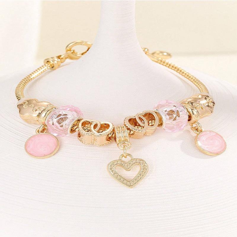 Adjustable Heart Shaped Crystal Beaded Bracelet Handmade with Chain Charm Anklet