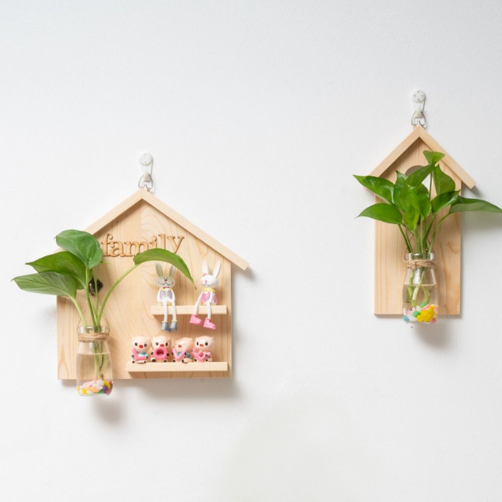 Vase Hydroponic Planter Shelf Wooden Wall Decoration Flower Holder Wall Mounted Planter Home Decor