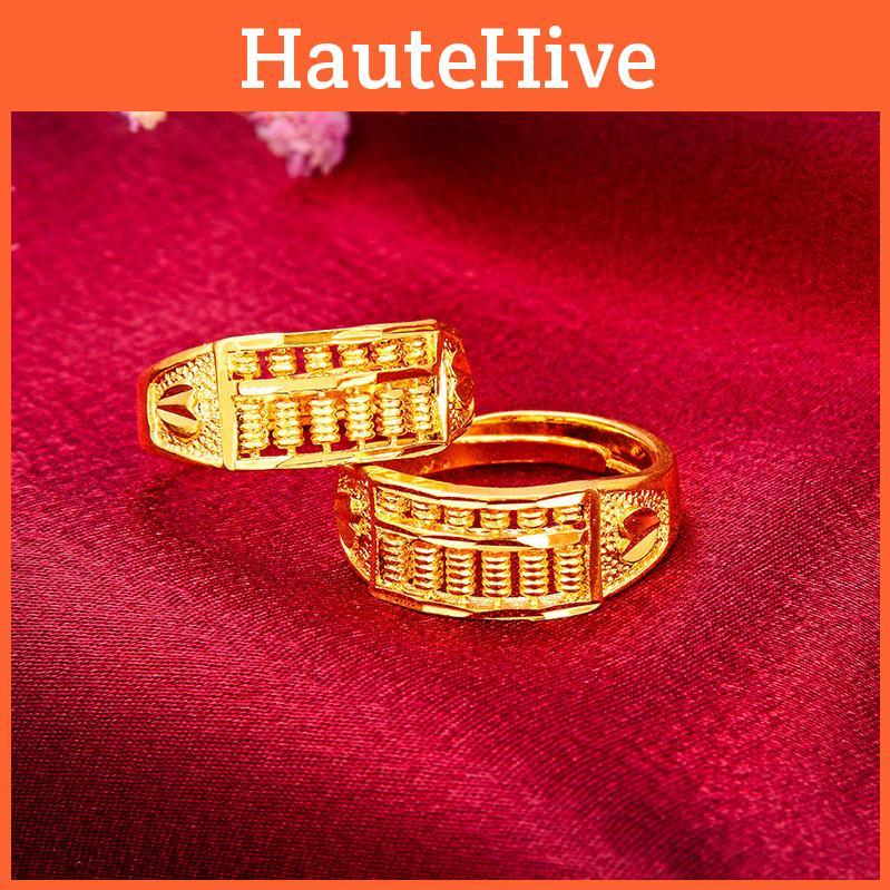Vietnamese Sand Vintage Gold Abacus Open Ring Elegant Brass Gold Plated Jewelry Gift Women For