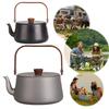 1,1L Outdoor Tragbare Teekanne mit Holzgriff Kochender Herdtopf Leichte Kaffeekanne für Outdoor-Reisen Camping