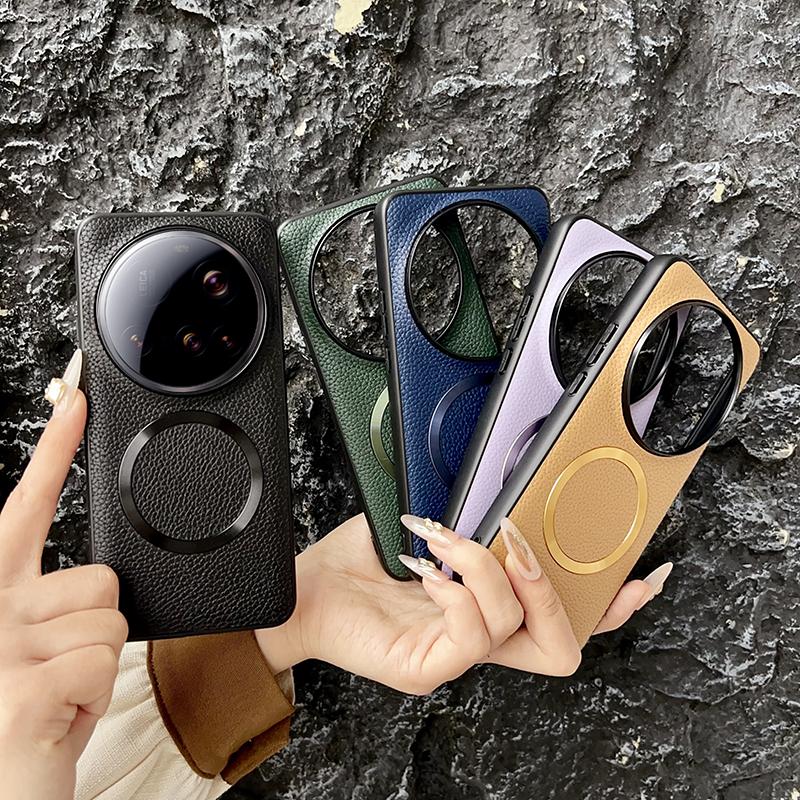 Pro pouzdro Xiaomi 15 Ultra Kompatibilní s MagSafe PU kůže+TPU Zadní kryt telefonu