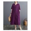 Summer New Cotton and Linen Artistic Retro Pullover Buckle Dress A-line Long Skirt