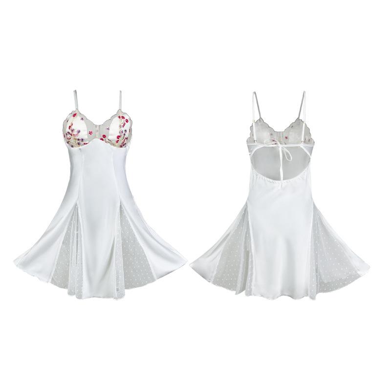 Silky Satin Backless Cami Nightgown Lace Patchwork Lightweight Women's Loungewear 539 Luxurious Breathable Sleepwear for Warm Weather