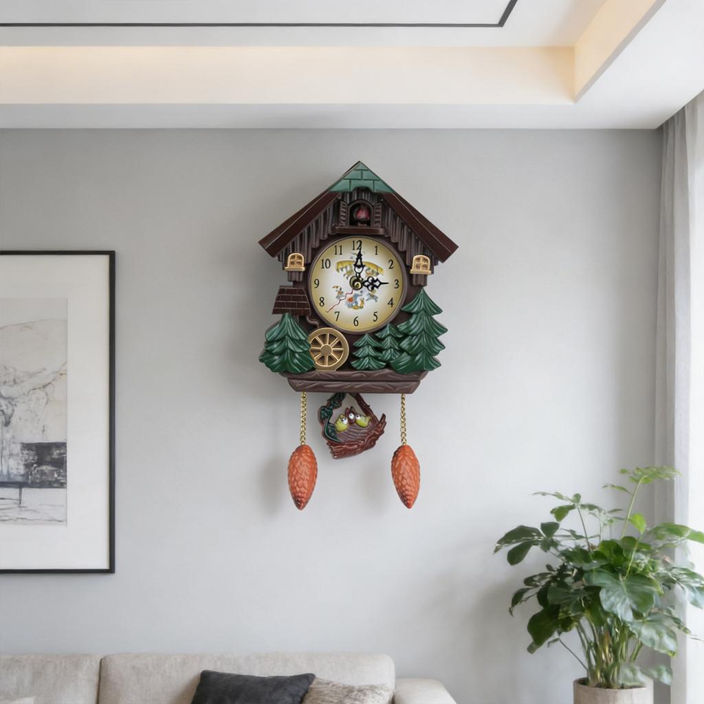 Wall Mounted Clock Farmhouse Bird House Cuckoo Pendulum Clock For Home Office Living Room Art Decors Battery Operated