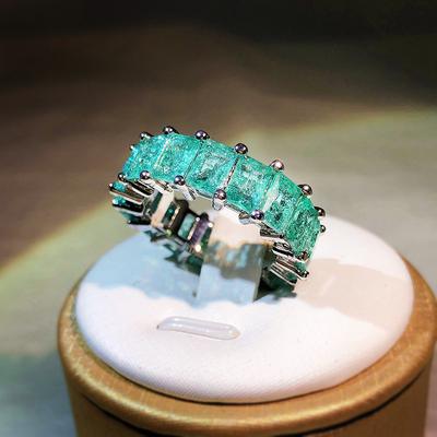 Hohe Qualität Intarsien Paraiba Platz Prinzessin Ring Für Frauen 925 Silber T Platz Vier Zinken Ring Mode Verlobung Party schmuck