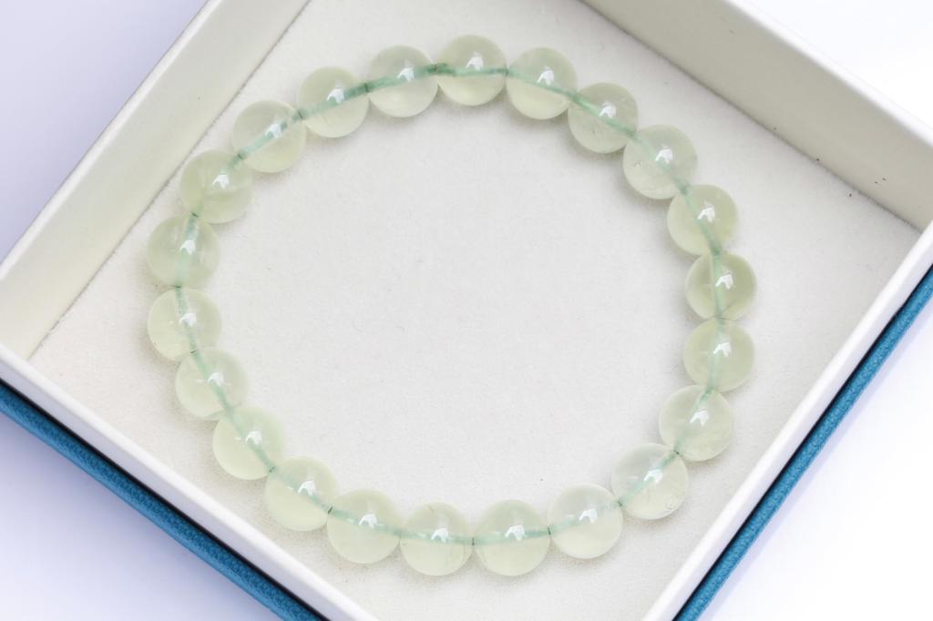 KOUOKU Old Prehnite Bracelet 9mm Power Stone Good Luck Natural Stone Prayer Beads [K Memories] (Prehnite-9mm)