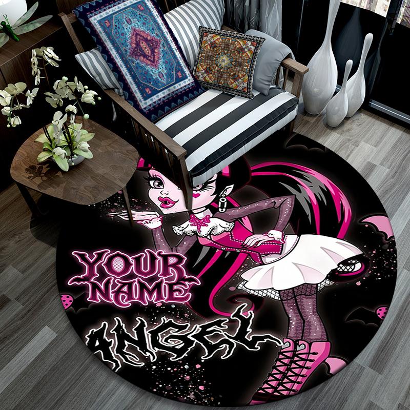 Custom Name,Draculaura Pattern Round rug,Carpet Rug for Living Room Bedroom Playroom ,Non-slip Floor Mat,Holiday Gifts and Birthday Gifts.
