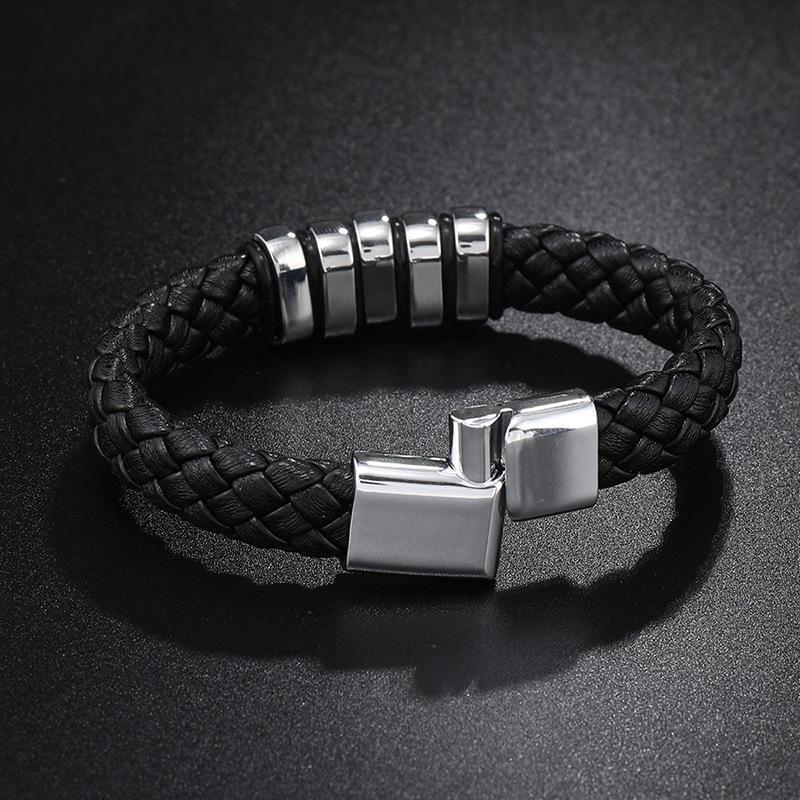 Men PU Leather Bracelet Magnet Buckle Bangle Birthday Gift