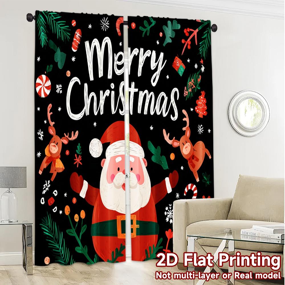 2D Flat Printing  JIT 2pcs   Curtains (Without Rod) Festive Cheer(1) Contemporary Popular Curtains 100% Polyester Curtains Thermal