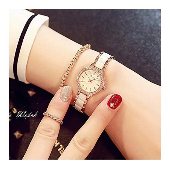 KIMIO K6121 Women's Watch Simple Watch White Ceramic Rose Gold Watch Band Diamond Dial Ladies Watch Watch for Women