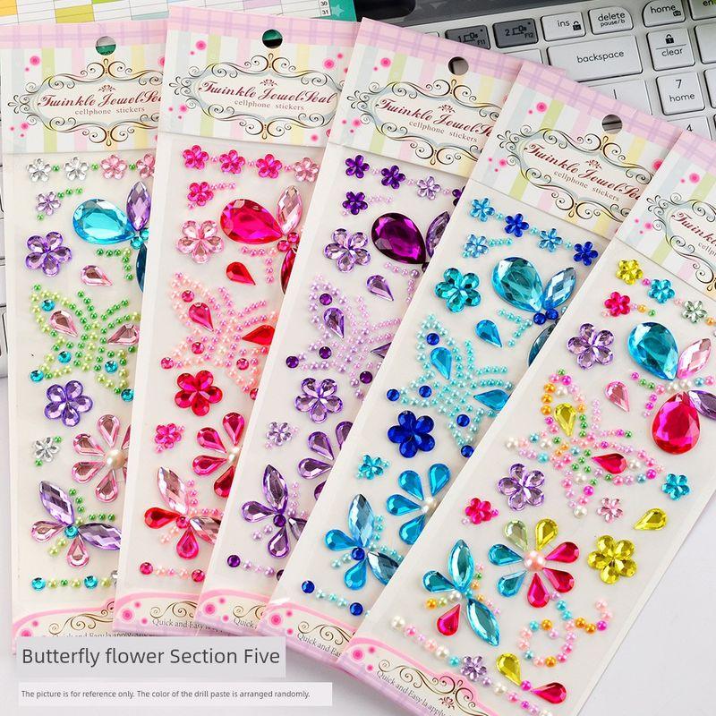 

Colorized Butterfly Crown 3D Stereo Rhinestone Stickers Kids Little Girl Crystal Gem Stage Facial Makeup Stickers CXM Bench butterfly flower stickers five