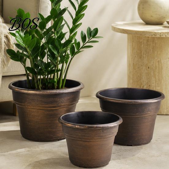Planters for Flowers Retro Flower Pot with Saucer, Bronze Finish Plant Drainage Holes, Garden Containers Holes Breathable Thickened Plastic