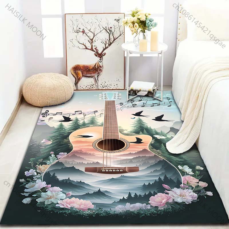 Forest Guitar Sheet Music Prints Creative Print Carpet for Bedroom Living Room Bedside Sofa Floor Mat Modern Home Decor Area Rug