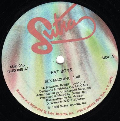 12inch Record FAT BOYS  Sex Machine  Beat Box Is Rocking SUD045 Sutra Records 1986 US Rap  HipHopRB Used