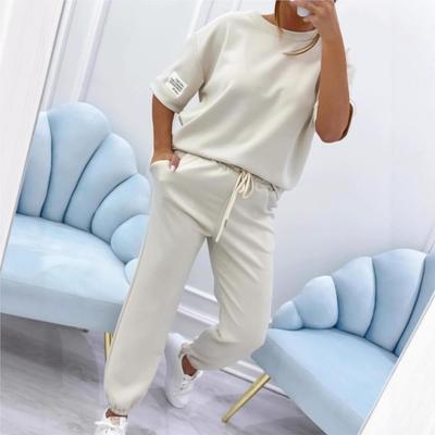 Modă O-gât Mânecă Scurtă Culoare Solidă Tricou Pantaloni Femei Set 2 piese Vară Casual Sport Elastic Pantaloni cu Picior Mic Costum