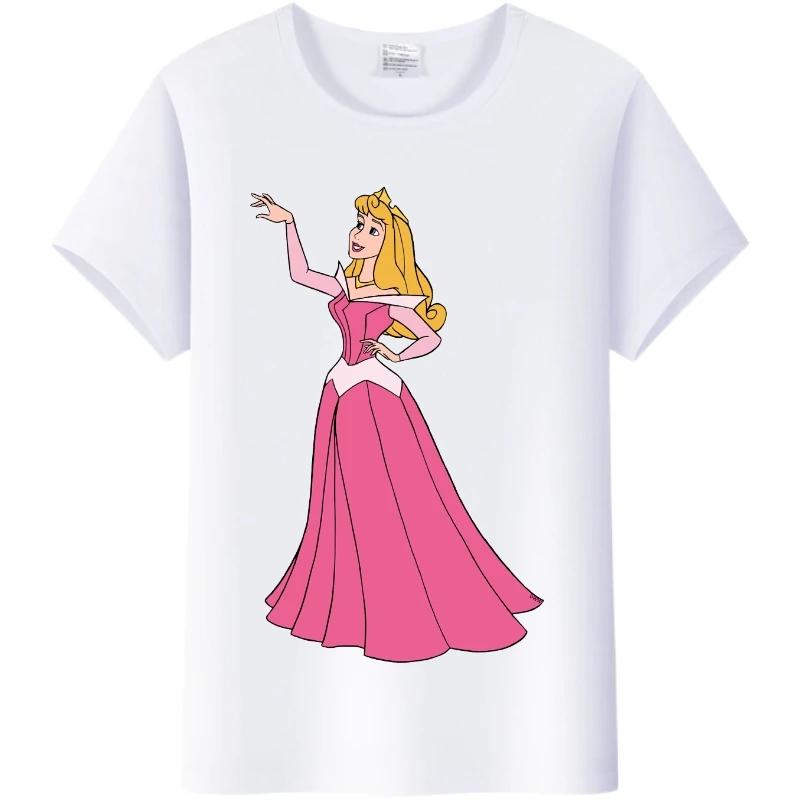 Casual Disney Cartoon Tee Sleeping Beauty Princess Graphics Shirt Women Summer Punk Top Plus Size T-Shirts Clothes Ladies Blouse