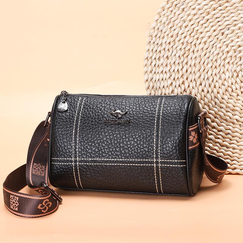 New women's bag wide shoulder strap retro soft leather pillow bag fashionable large capacity shoulder messenger bag