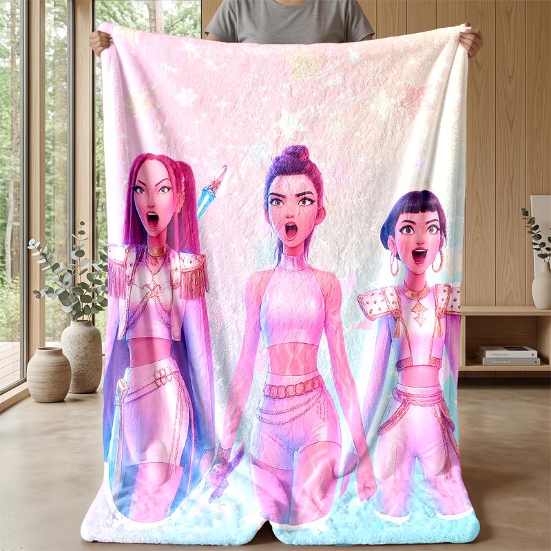 Kpop Dämonenjäger Bedruckte Flanell-Kuscheldecke Weich Warm Leicht Ganzjahresdecke für Sofa Bett Camping Wohnkultur Feiertagsgeschenk
