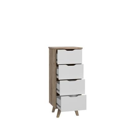 Comodino VANKKA 4 Cassetti - Decorazione rovere e bianco - Stile scandinavo - L 45 x P 42 x H 108 cm