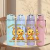 1PC Yellow Chick Letter Design 750ml Color Plastic Sports Water Bottle Leakproof Flip Straw Lid Suitable for Sports Office Home Use