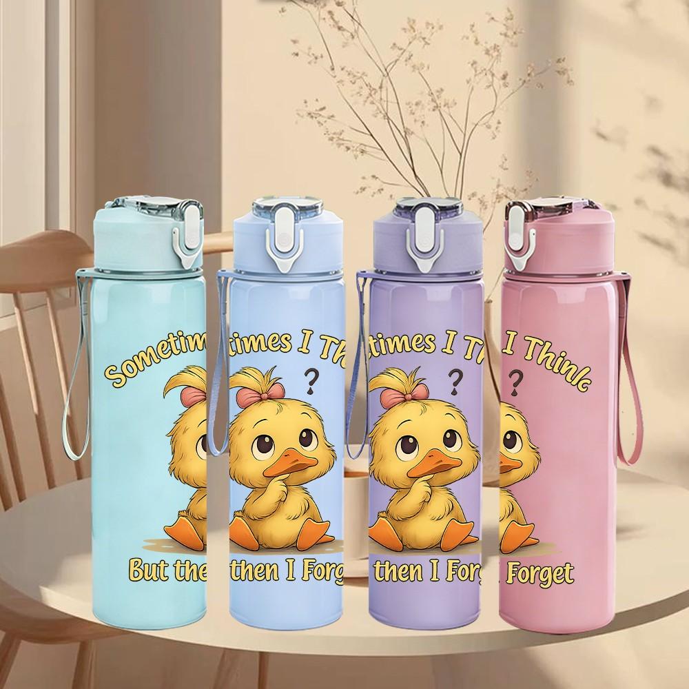 1PC Yellow Chick Letter Design 750ml Color Plastic Sports Water Bottle Leakproof Flip Straw Lid Suitable for Sports Office Home Use