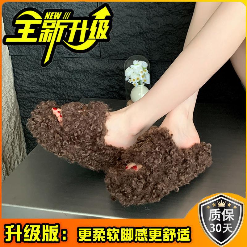 

Пушистые тапочки с цветком крест-накрест, женские, новая мода, с открытым носком, на толстой подошве, на плоской подошве, хлопковые тапочки, женский тренд 36