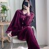 Women's Retro Red Fleece Pajamas Set with Lace - Autumn/Winter Noble Court Style