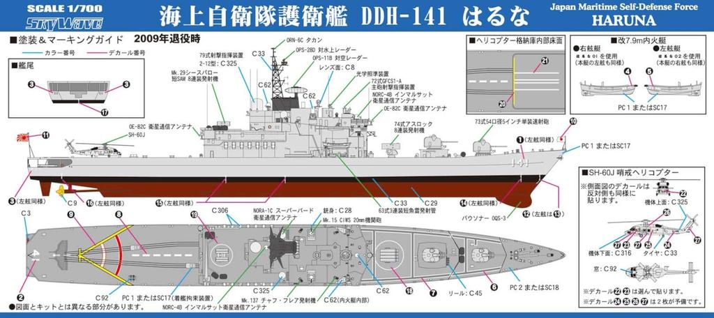 Skywave Series JMSDF Destroyer Haruna with and Ship Name Plate Etching Plastic Model J80NH Pit-Road 1/700 DDH-141 Flag, Flagpole, Parts, (Ship)