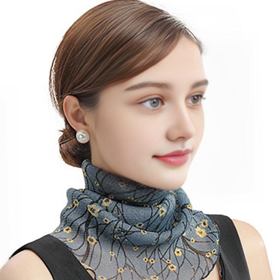 Women Floral Chiffon Ring Scarf Neck Guard False Collar Elastic Bib Wraps Travel Scarf Versatile Accessory