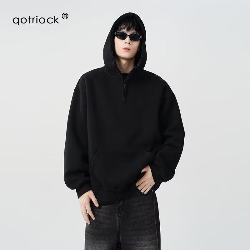 

Осень-зима Новая куртка-свитшот Cleanfit Half-Zip High Neck, мужской пуловер, свободный, модный, простой, серый топ 3XL чёрный