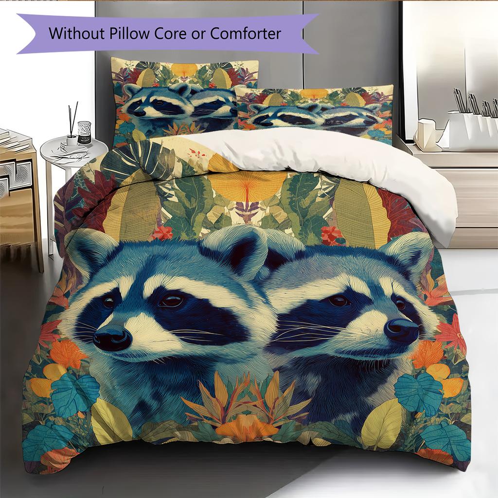 Zwei Waschbären Muster Bettwäsche Heimdekoration Geburtstagsgeschenk (1 Bettbezug + 2 Kissenbezüge, ohne Füllung)