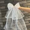 Mesh Beads Bow Veil Hair Clip Bridal Tulle Girls Headdress Fashion Head Gauze  Party Cosplay