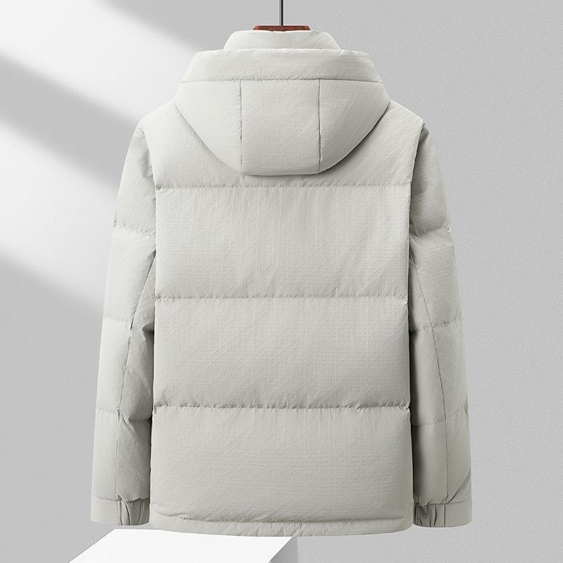 Winter New Solid Color Jacquard Three-proof Mid-length Down Jacket for Men Thickened White Duck Down Cold-proof Hooded Down Jacket for Men