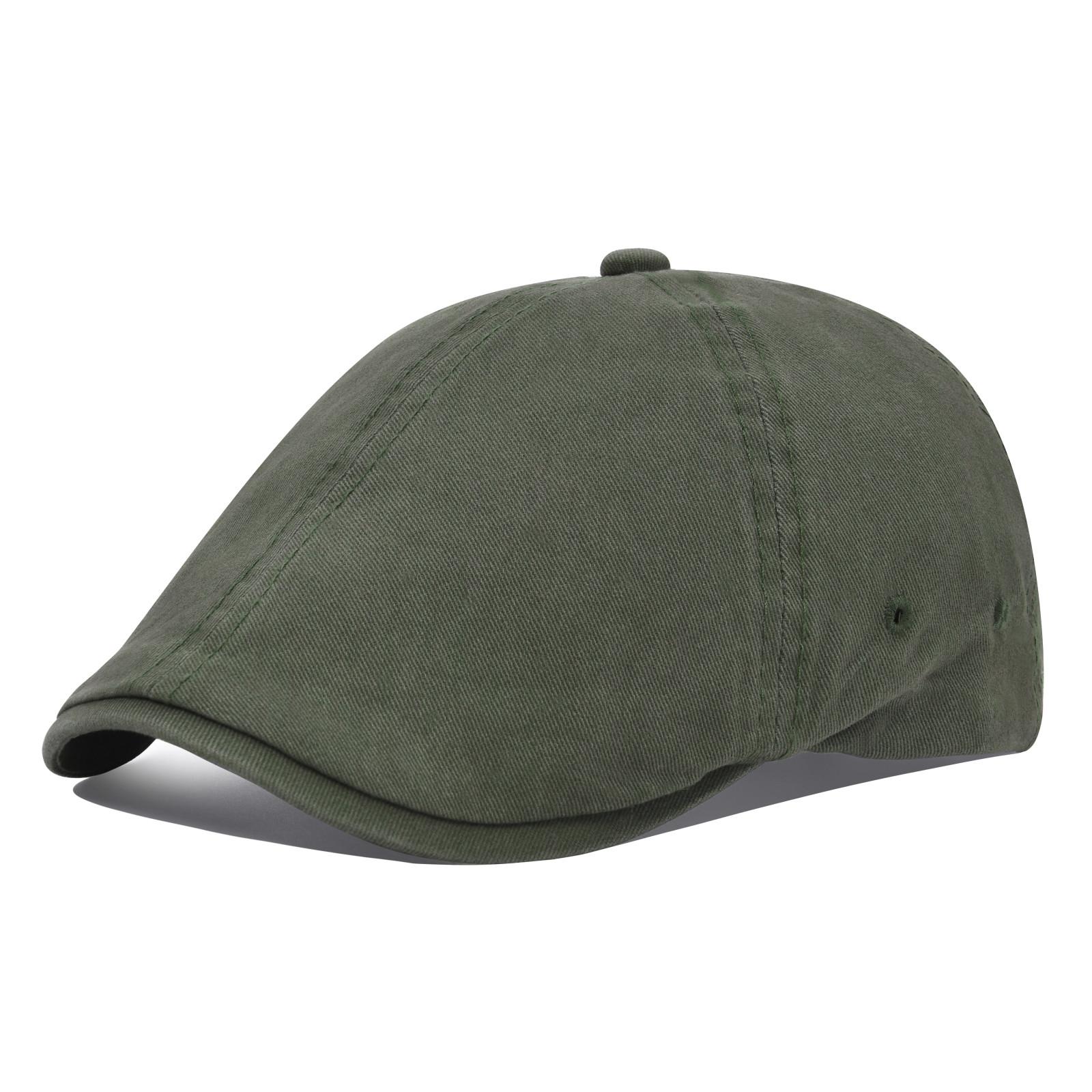 Voboom Zomer Katoenen Platte Petten Ivy Caps Heren Newsboy Dames Klassiek Ontwerp Ademend Effen Kleur Casual Baret 57-60cm legergroene kleur