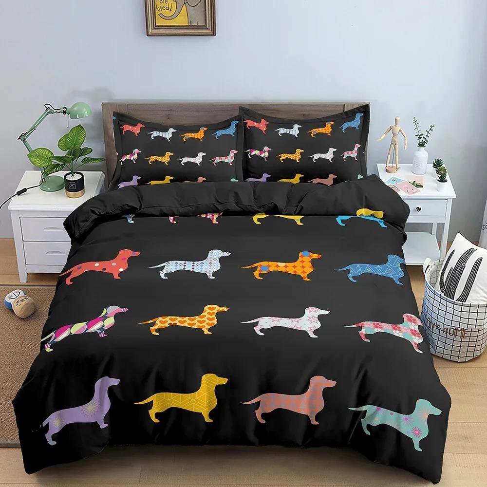 Dachshund Dog Bedding Set Cute Colorful Puppy Duvet Cover Cartoon Pet Dog King Queen Full Polyester Quilt Cover