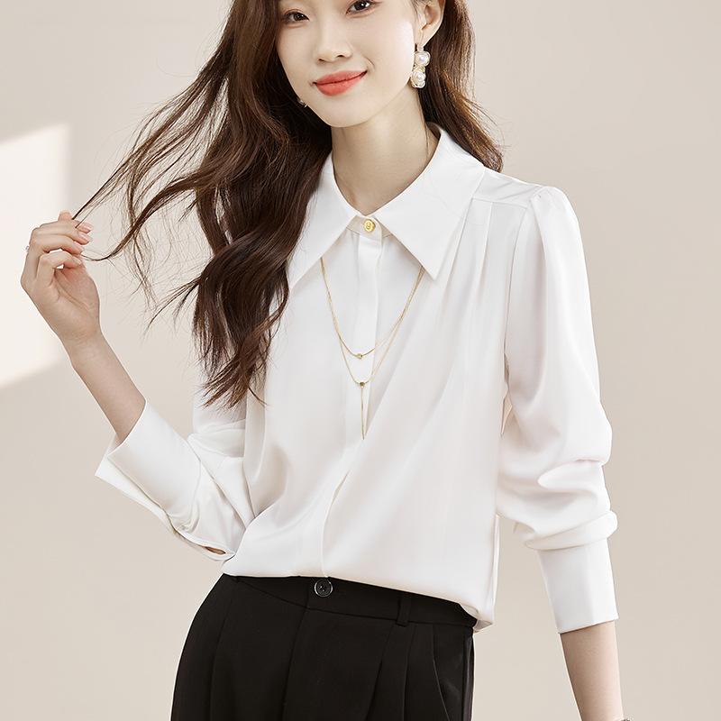 2026 Spring and Autumn New Women's Casual Solid Color Simple Long Sleeve Shirt Top