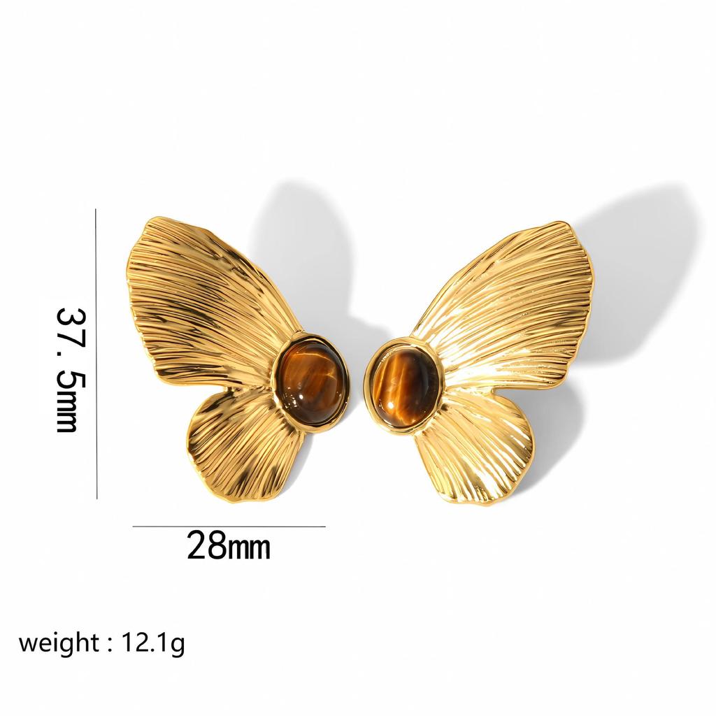 Retro Gold Stainless Steel Butterfly Flower Earrings