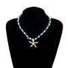 Playful Starfish Drop Necklace Lightweight Alloy Collarbone Chain With Crystal Embellishment For Casual Daily Wear