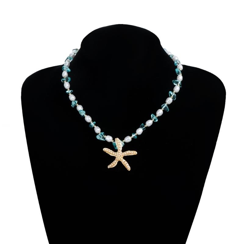 Playful Starfish Drop Necklace Lightweight Alloy Collarbone Chain With Crystal Embellishment For Casual Daily Wear