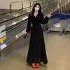 French black v-neck polka dot long-sleeved dress, early autumn new great-looking temperament waist dress