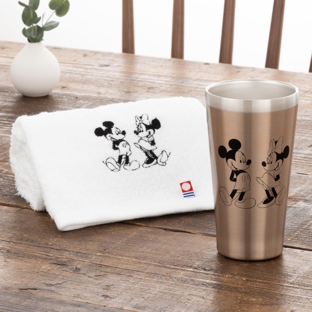 Maebata Disney Mickey Minnie Tumbler Imabari Towel 64215 & & Set, Silver, 340ml, D-MF55